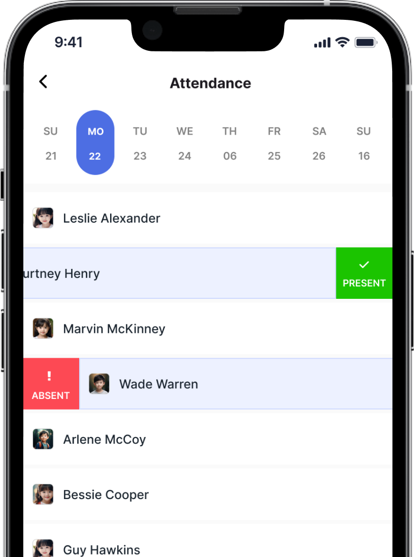 Teacher marking student attendance on ScoolPanda's easy-to-use interface