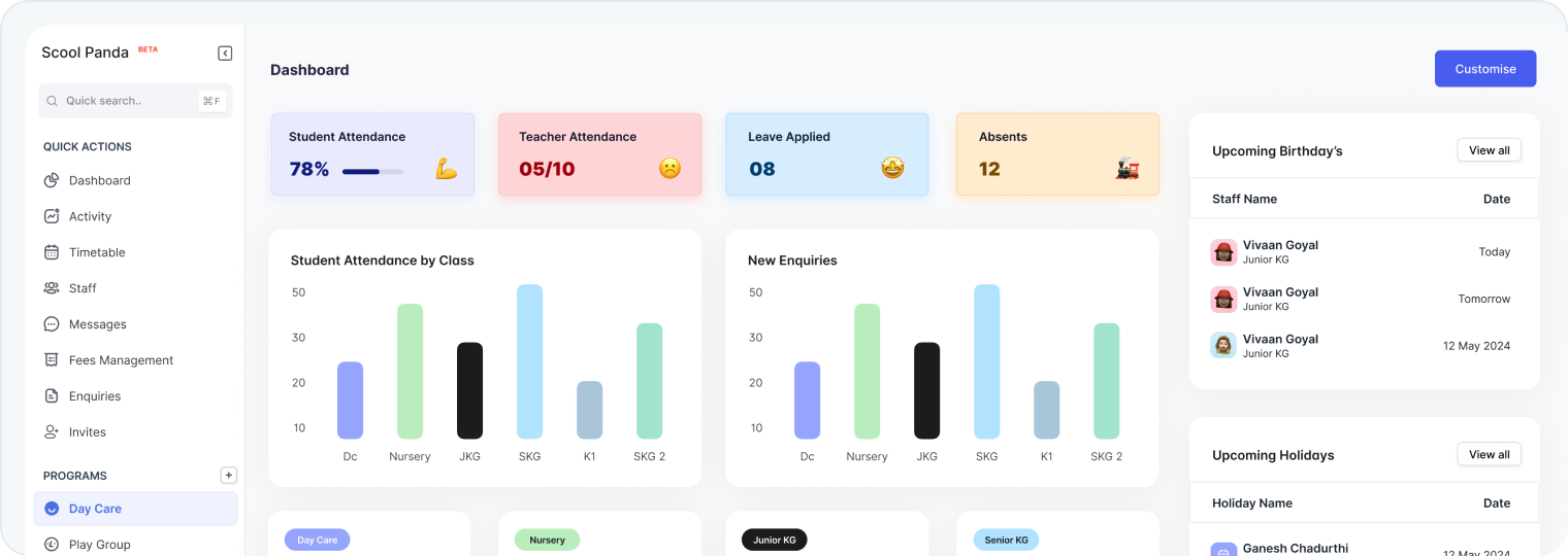 School management solution platform with dashboard on ScoolPanda